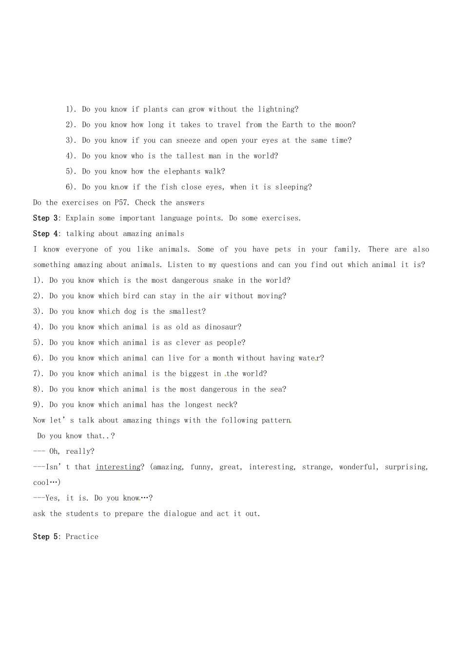 江苏省永丰初级中学七年级英语下册《Unit 4 Amazing things》Period 1 Comic Strip&Welcome to the Unit教案 牛津版_第2页