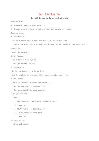 江苏省永丰初级中学七年级英语下册 Unit 6 Outdoor fun教案 （新版）牛津版