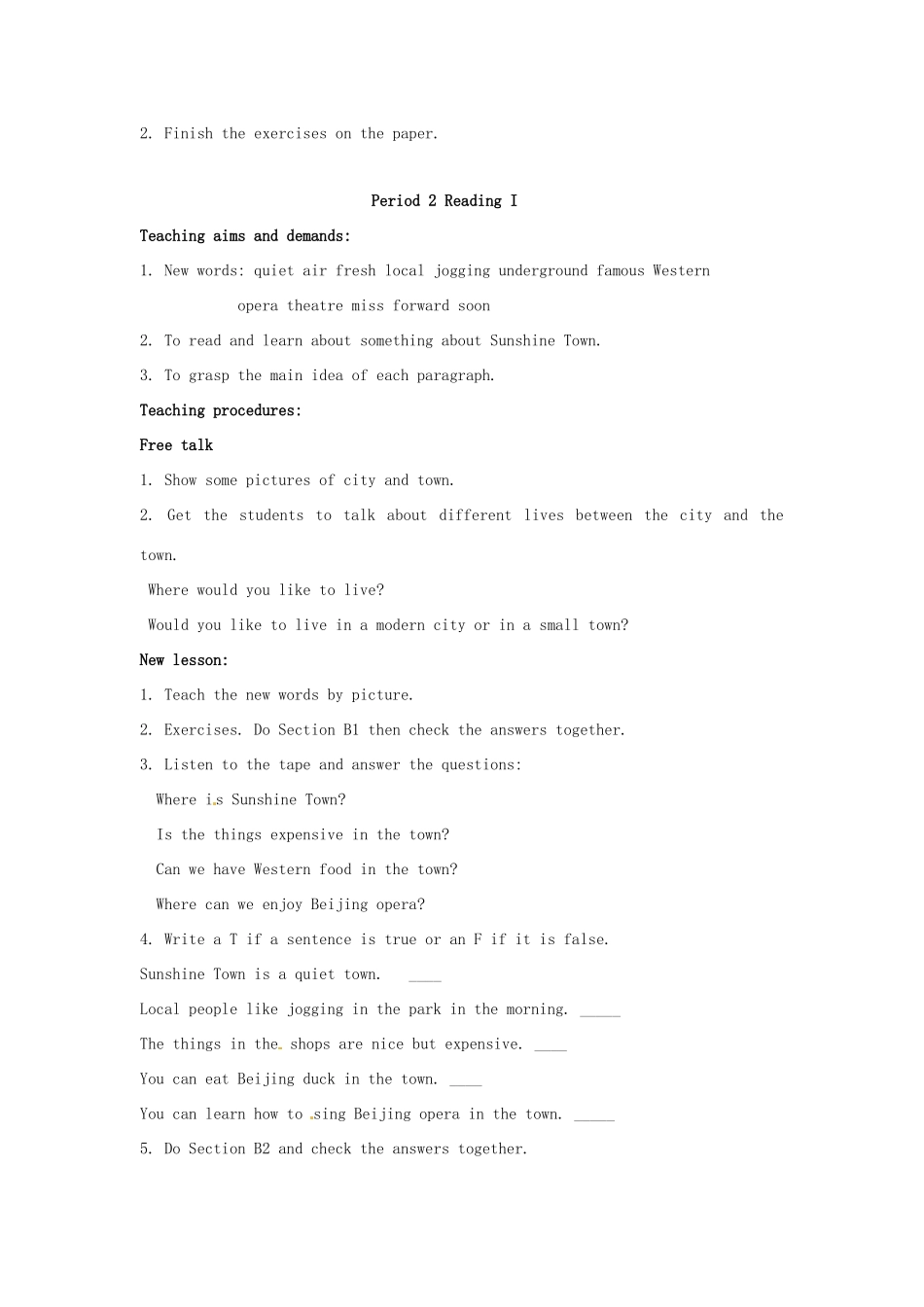 江苏省永丰初级中学七年级英语下册 Unit 3 Welcome to Sunshine Town教案 （新版）牛津版_第3页