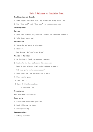 江苏省永丰初级中学七年级英语下册 Unit 3 Welcome to Sunshine Town教案 （新版）牛津版