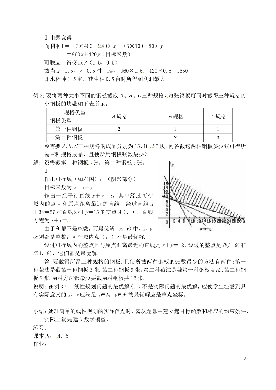 高中数学 第三章 不等式 第七课时 线性规划教案（二） 苏教版必修5_第2页