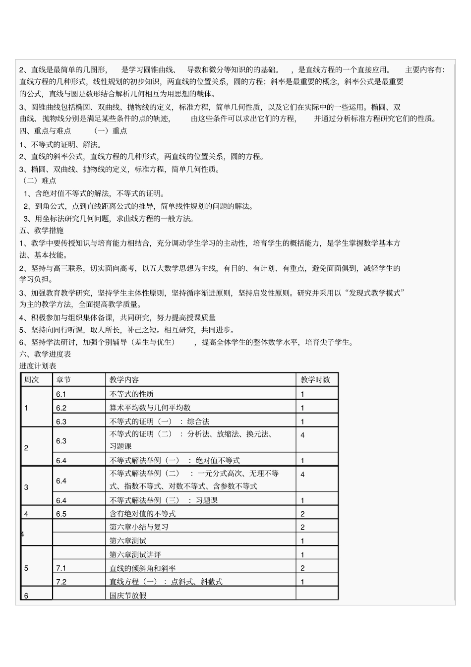 2012017学年高二数学第一学期教学计划_第2页