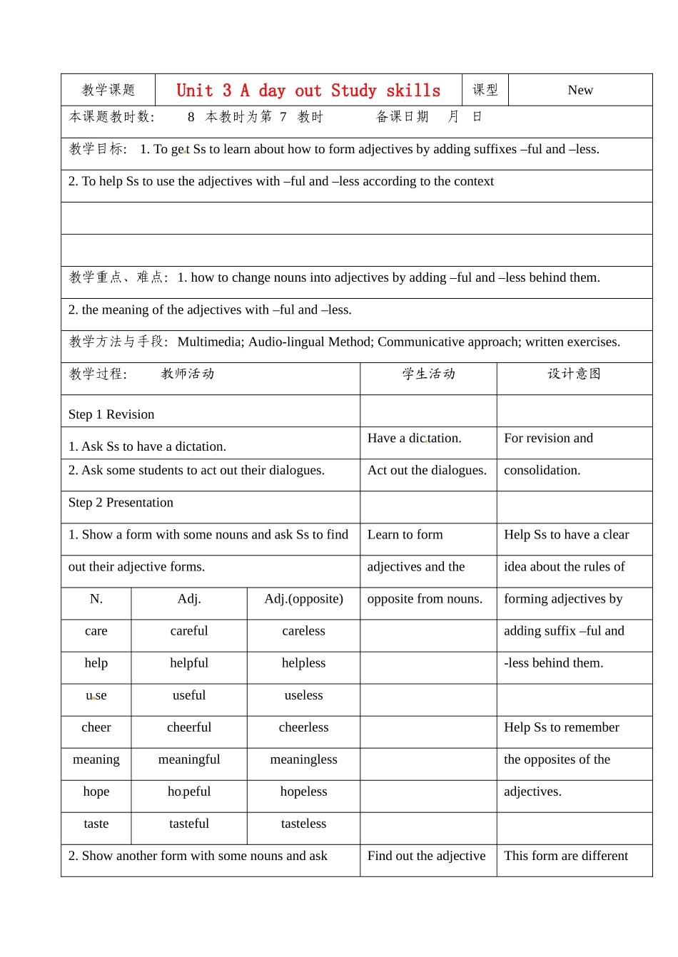 江苏省昆山市锦溪中学八年级英语上册 Unit 3 A day out Study skills教案 牛津版_第1页