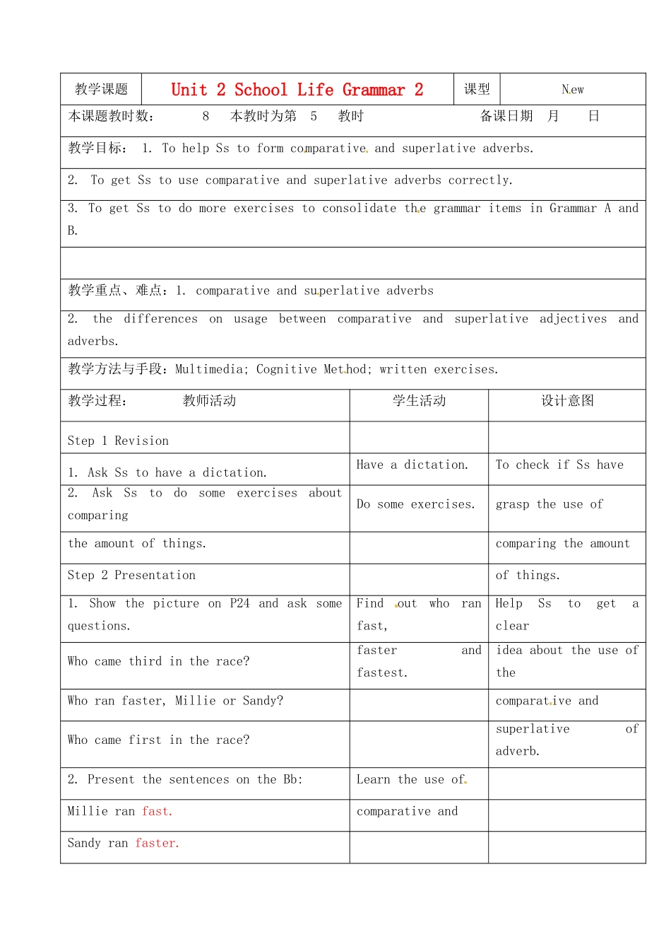 江苏省昆山市锦溪中学八年级英语上册 Unit 2 School Life Grammar 2教案 牛津版_第1页