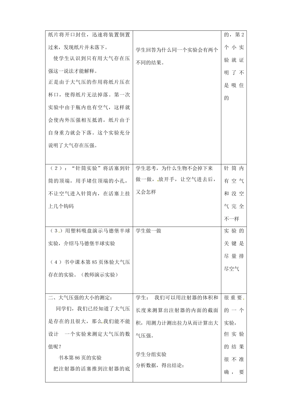 江苏省昆山市锦溪中学八年级物理下册 气体的压强（第1课时）教案 苏科版_第2页