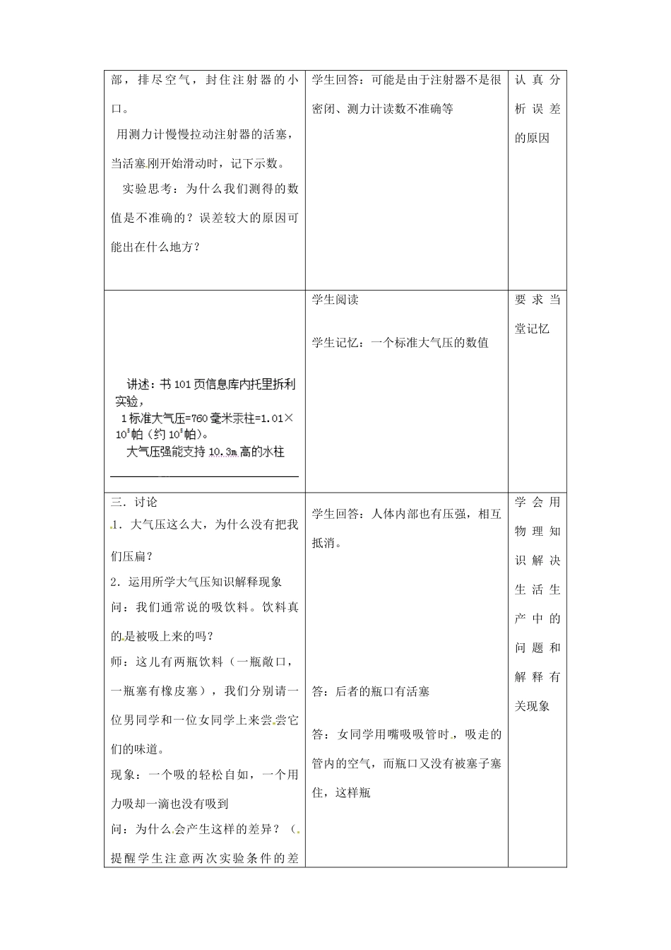 江苏省昆山市锦溪中学八年级物理下册 气体的压强（第1课时）教案 苏科版_第3页