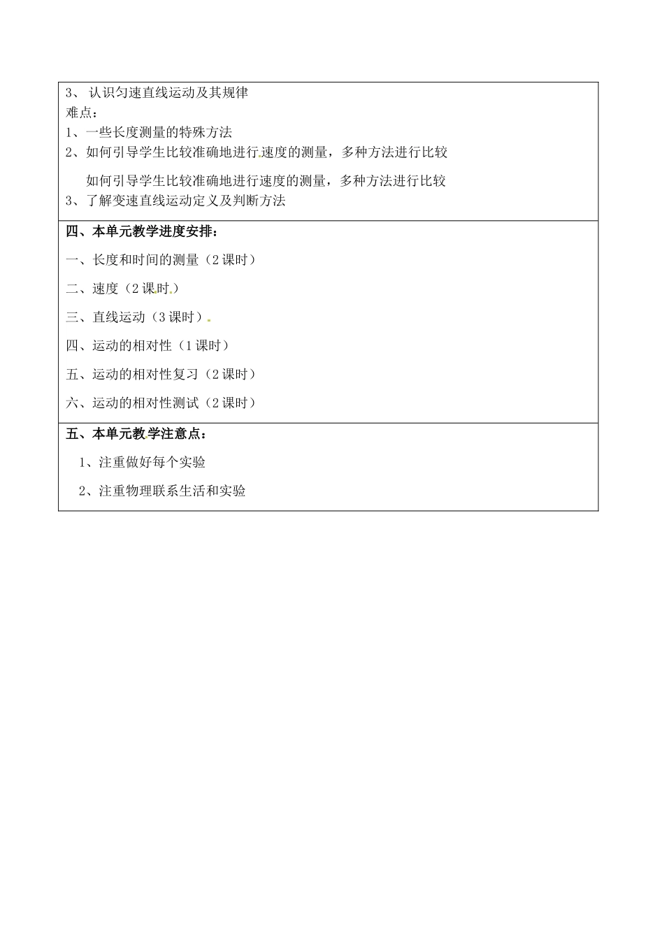 江苏省昆山市锦溪中学八年级物理上册 第五单元 物体的运动教学计划 苏科版_第2页