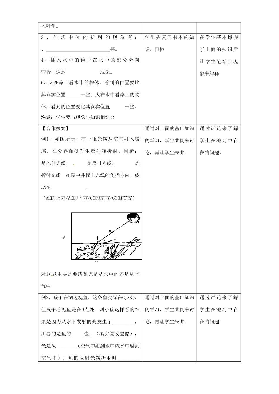 江苏省昆山市锦溪中学八年级物理上学期期末复习 光的折射 透镜教案 苏科版_第2页