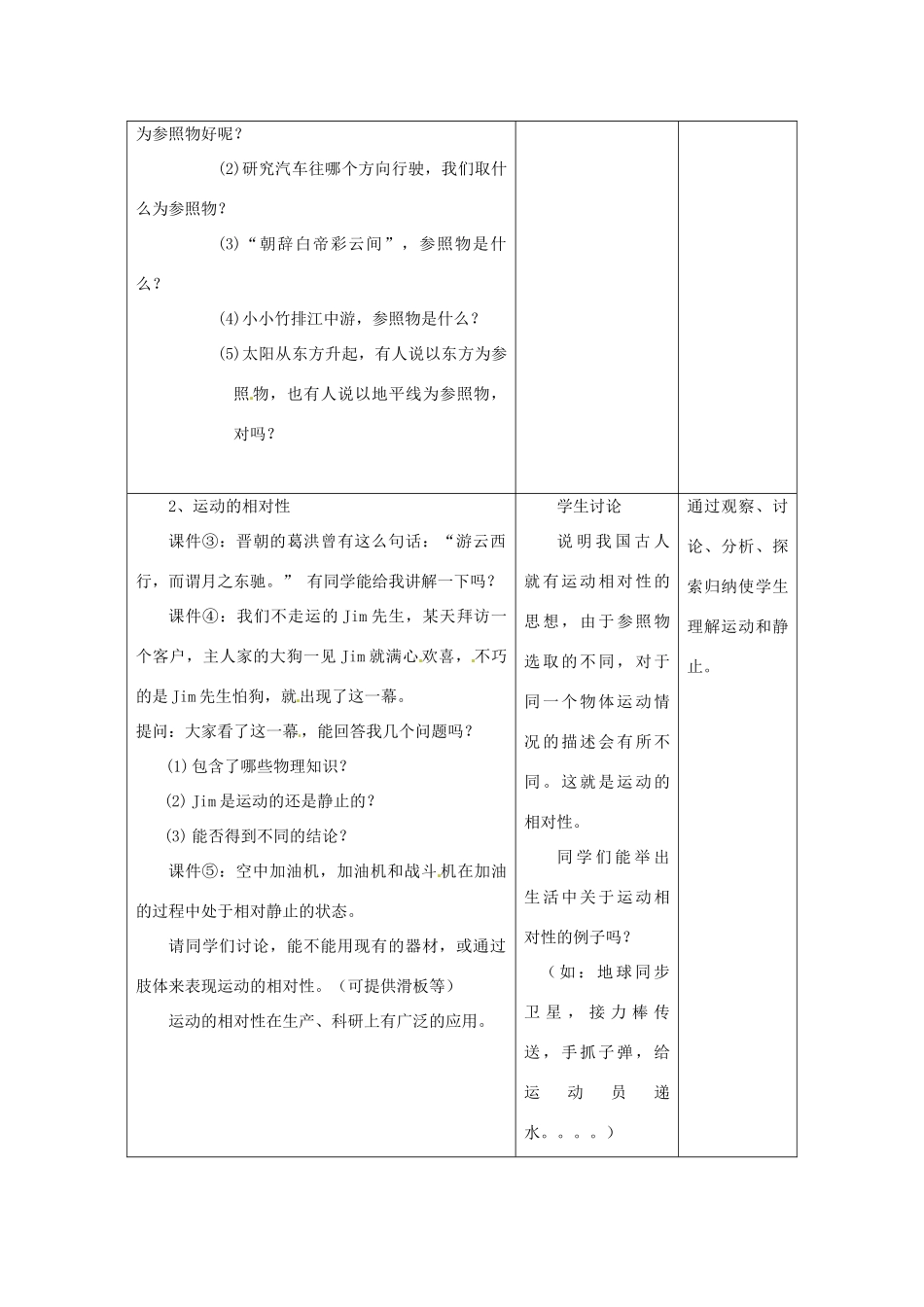 江苏省昆山市锦溪中学八年级物理上册 5.4 世界是运动的教案（1） 苏科版_第3页