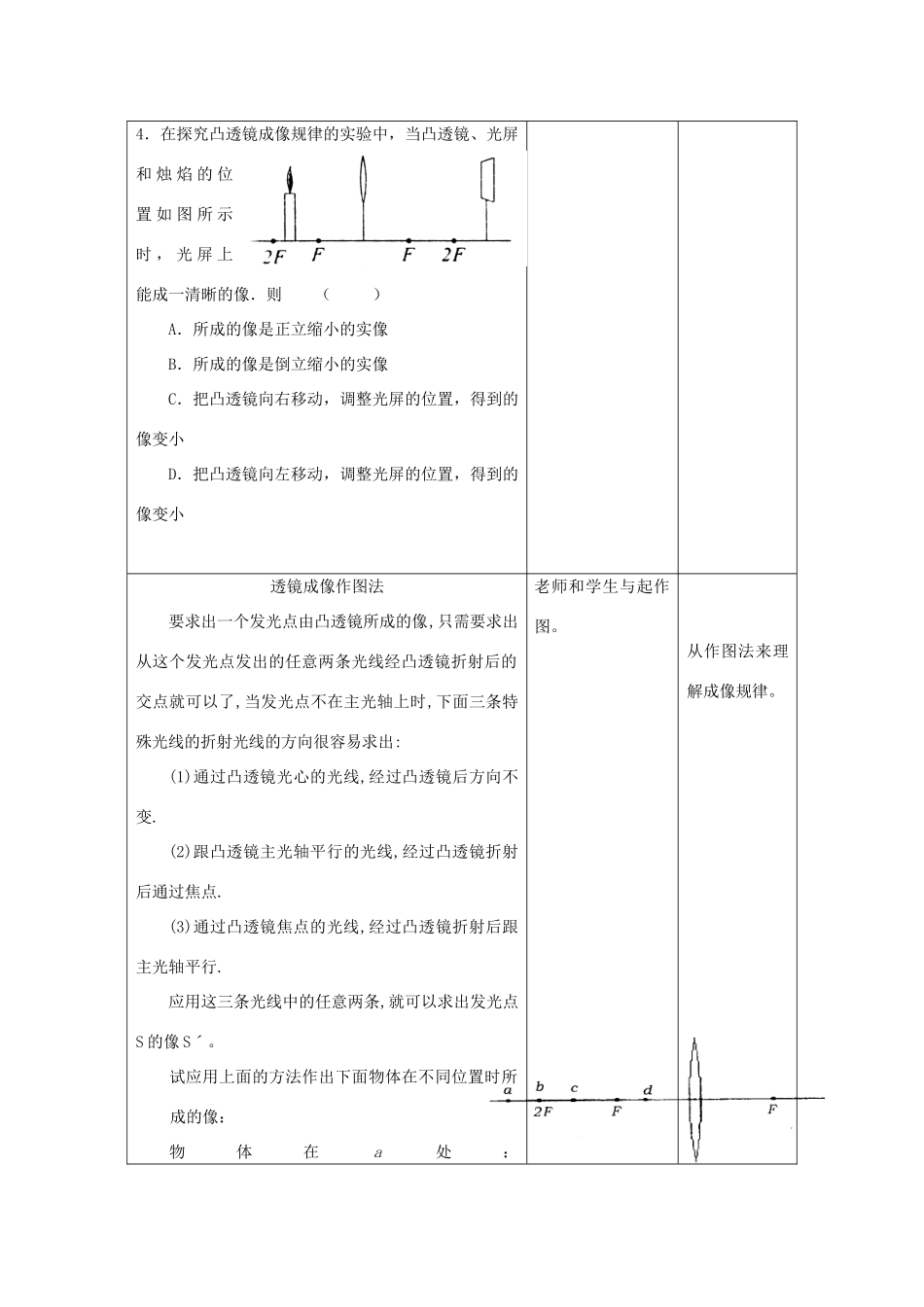 江苏省昆山市锦溪中学八年级物理上册 4.3 探究凸透镜成像规律教案（2） 苏科版_第3页