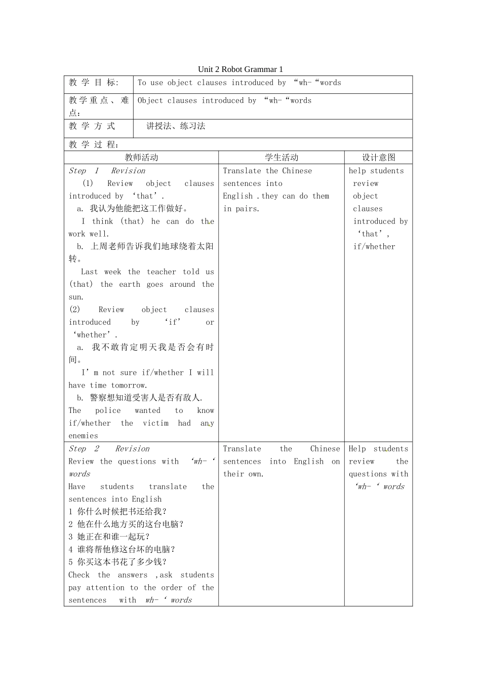 江苏省昆山市锦溪中学九年级英语下册 Unit 2 Robot Grammar 1教案 牛津版_第1页