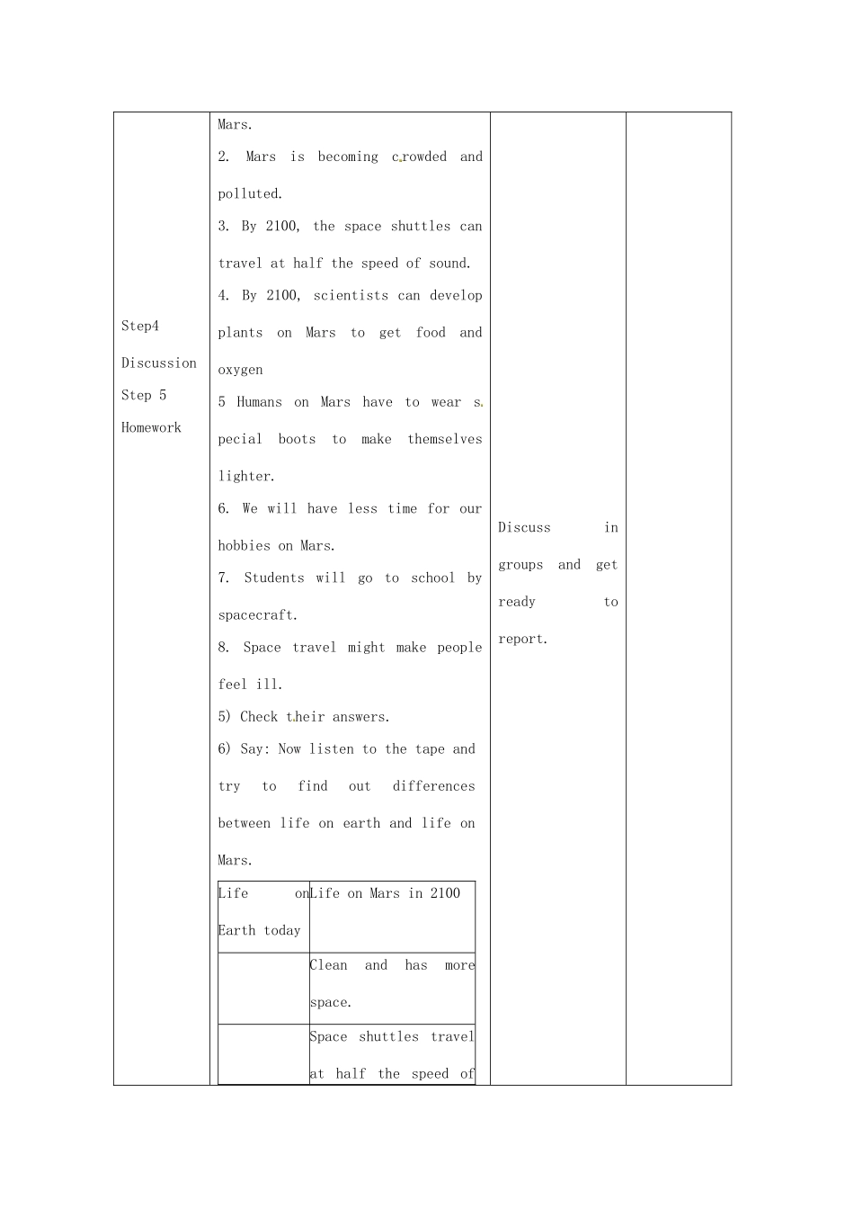 江苏省昆山市锦溪中学九年级英语下册 Unit 1 Life on Mars Reading 1教案 牛津版_第3页