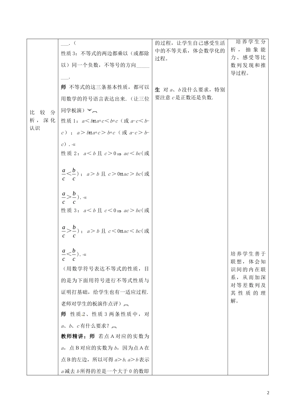 高中数学 第三章 不等式 3.1 不等关系与不等式（第2课时）教案 新人教A版必修5-新人教A版高二必修5数学教案_第2页