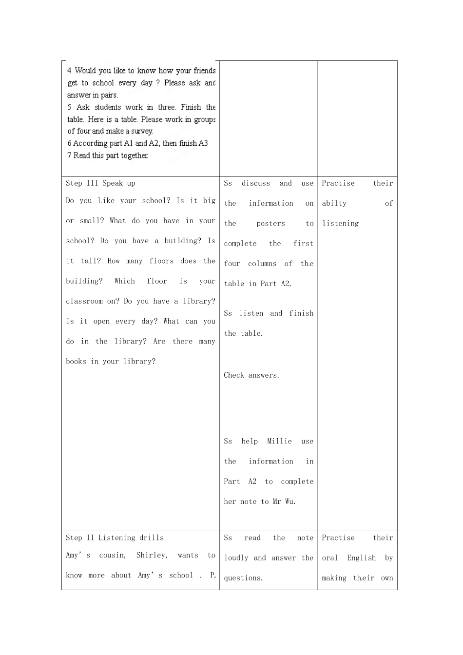 江苏省昆山市锦溪中学七年级英语上册 Unit 3 Welcome to our school Integrated skills教案 （新版）牛津版_第3页