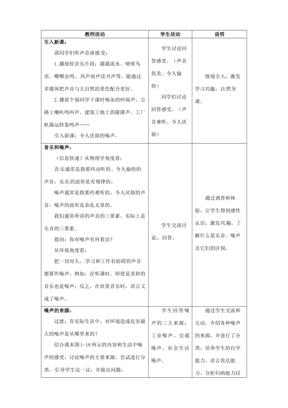 江苏省无锡市前洲中学八年级物理上册 1.3 噪声及其控制教案 （新版）苏科版_第2页