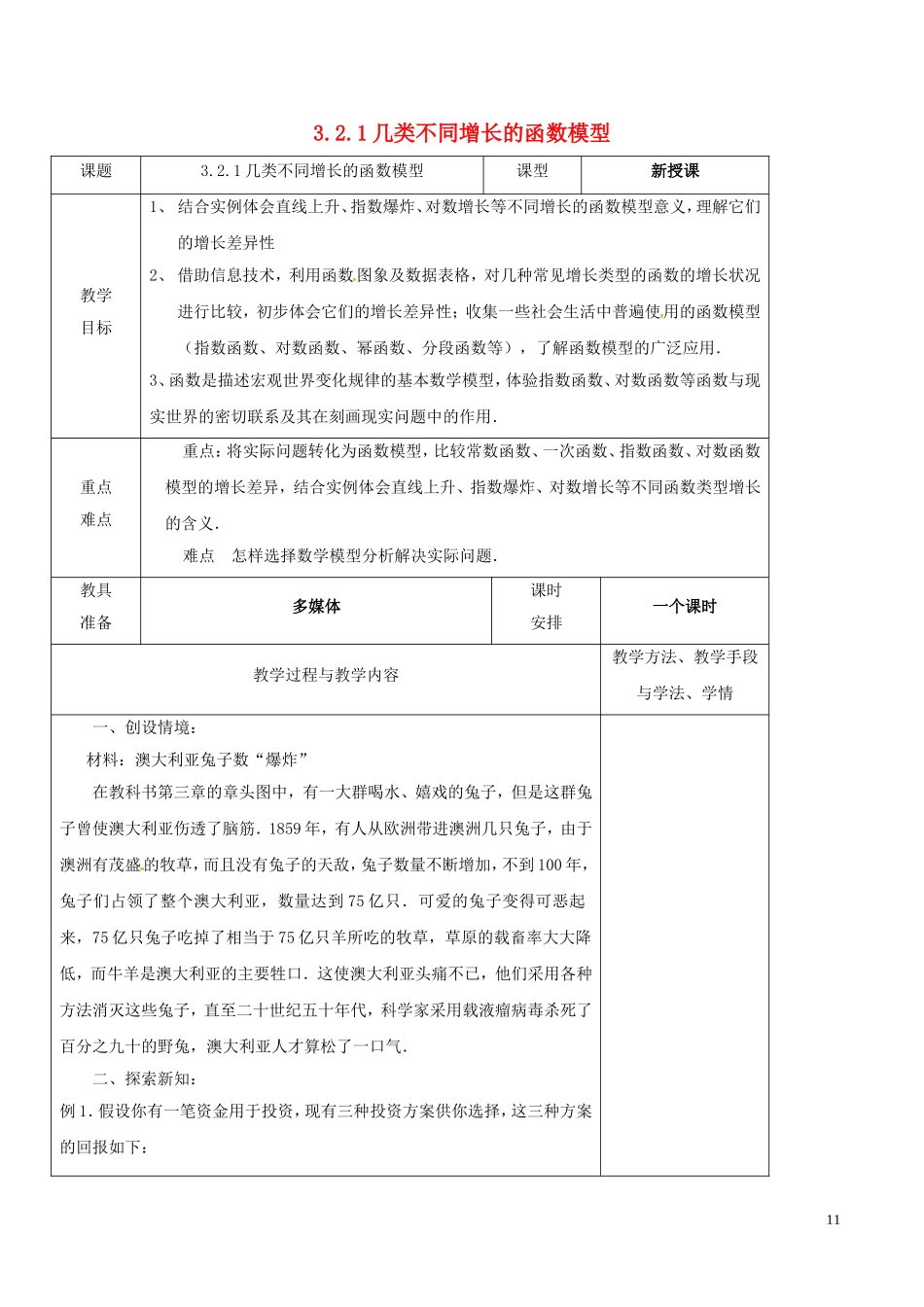 高中数学 第三章 3.2 函数模型及其应用 1 几类不同增长的函数模型教案 新人教A版必修1-新人教A版高一必修1数学教案_第1页