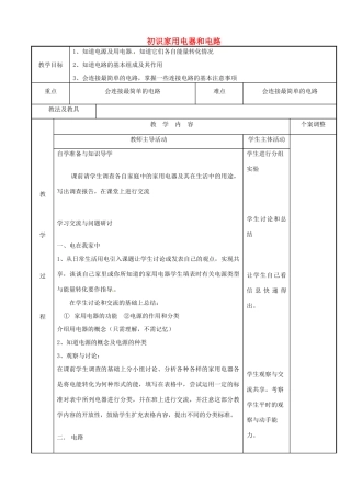 江苏省新沂市第二中学九年级物理上册 13.1 初识家用电器和电路教案1 苏科版
