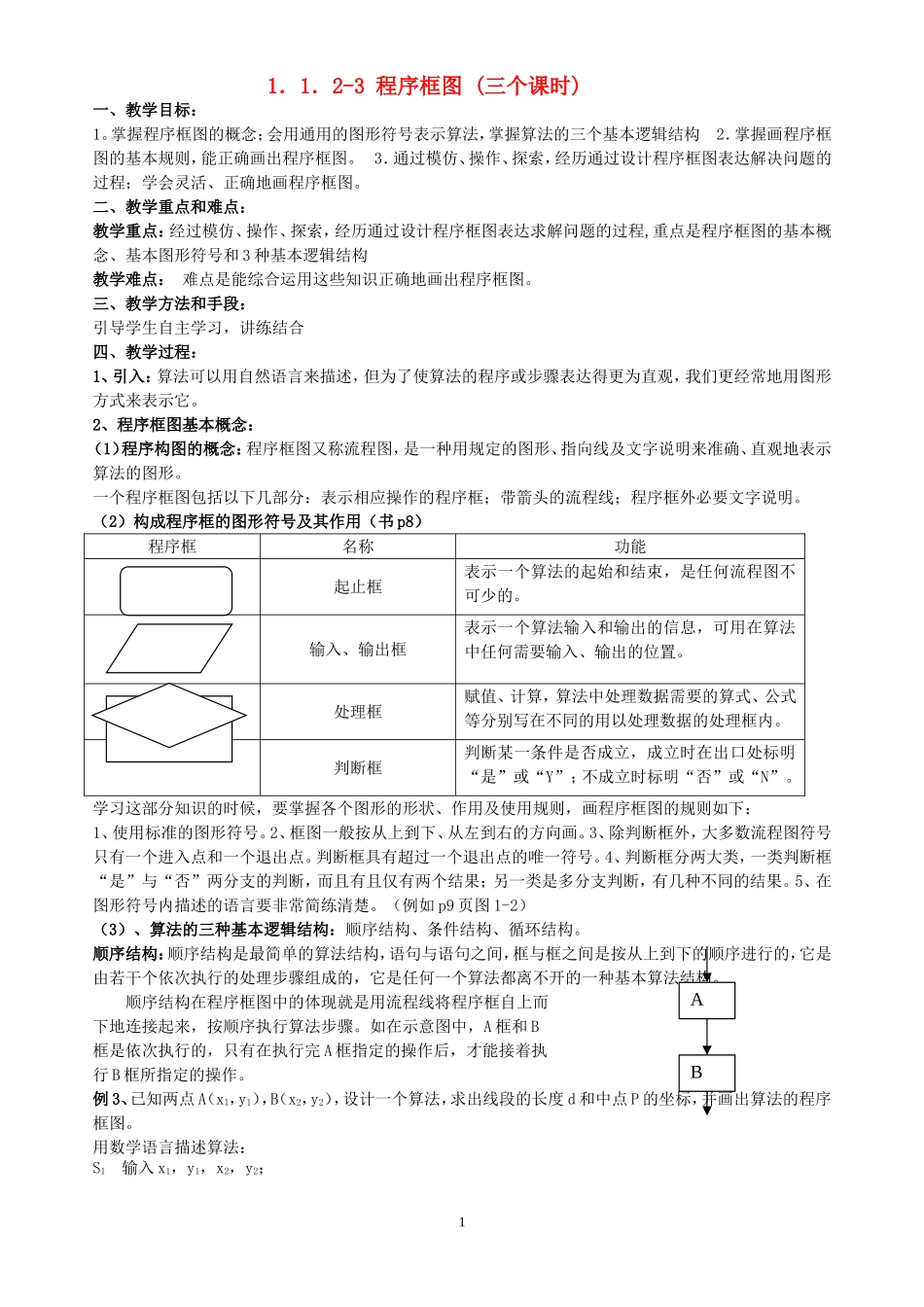 高中数学 第一章算法1．1．2-3 程序框图教案 新人教B版必修3_第1页