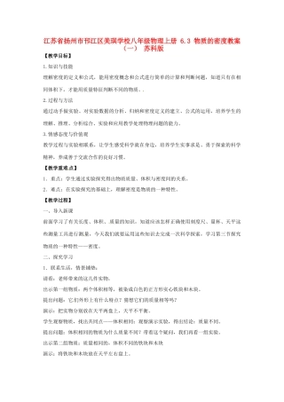 江苏省扬州市邗江区美琪学校八年级物理上册 6.3 物质的密度教案（一） 苏科版