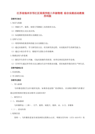 江苏省扬州市邗江区美琪学校八年级物理 综合实践活动教案 苏科版
