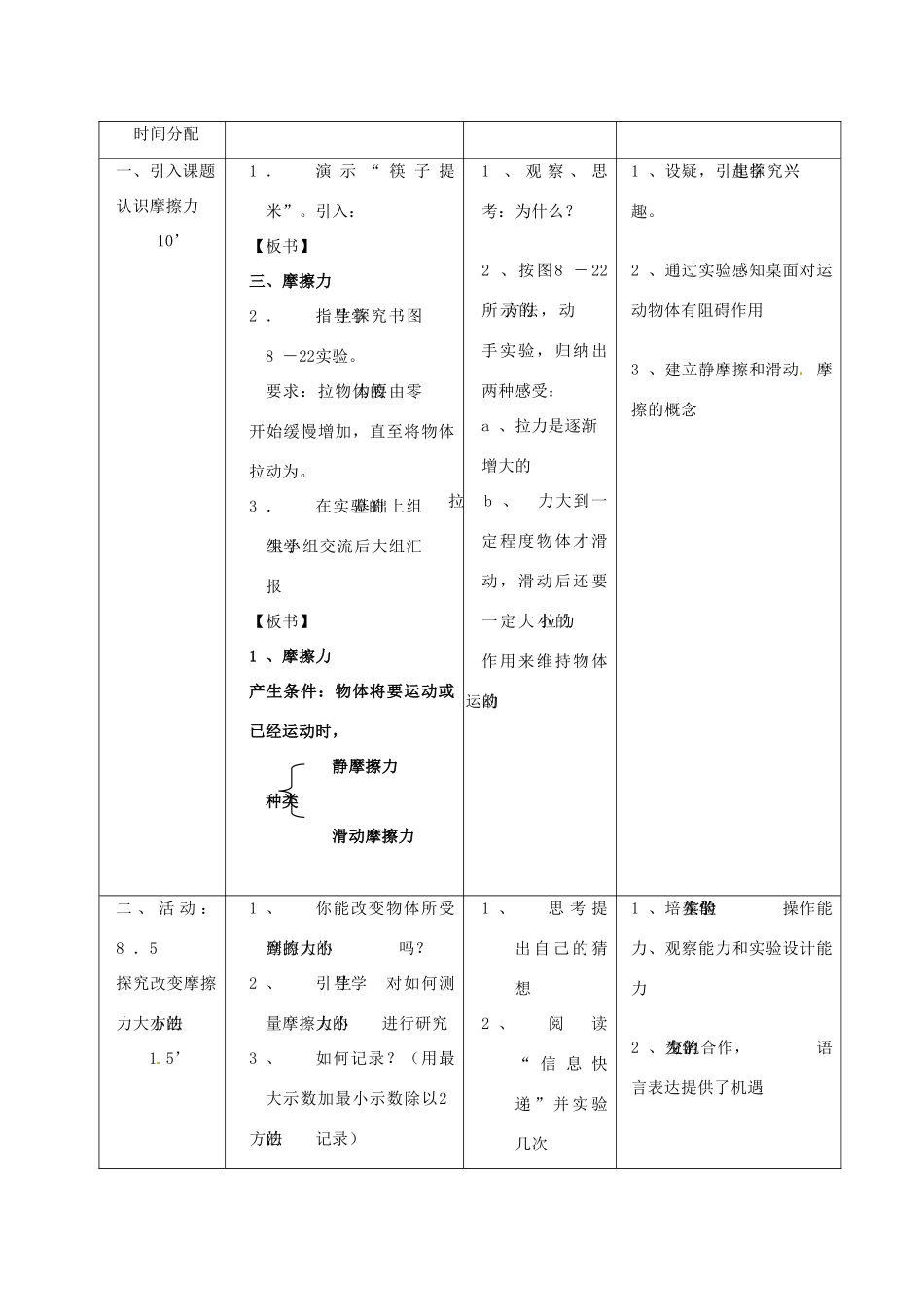 江苏省扬州市仪征月塘中学八年级物理下册 第8章 摩擦力教案2 苏科版_第2页