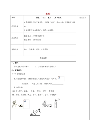 江苏省扬州市仪征市九年级物理上册 11.1.3 杠杆教案 （新版）苏科版-（新版）苏科版初中九年级上册物理教案