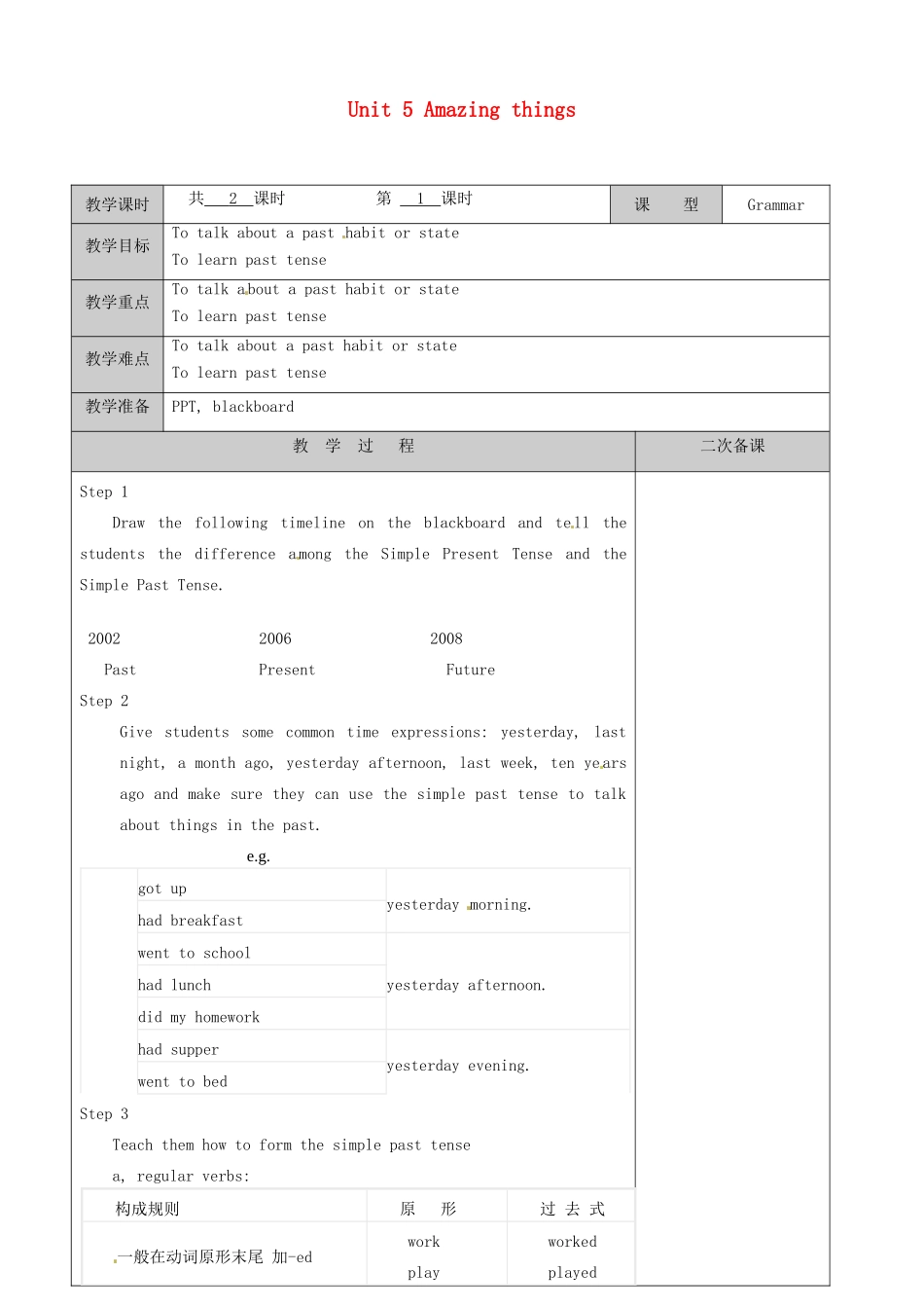 江苏省徐州黄山外国语学校七年级英语下册 Unit 5 Amazing things Grammar（1）教案 （新版）牛津版_第1页