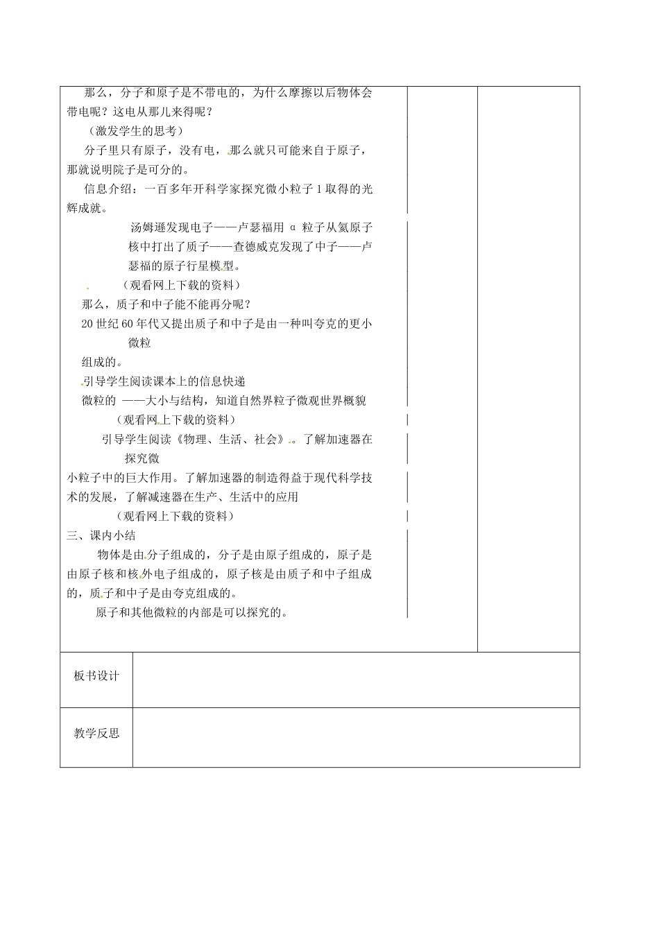 江苏省徐州市黄山外国语学校八年级物理下册《7.3 探索更小的微粒（1）》教案 苏科版_第2页