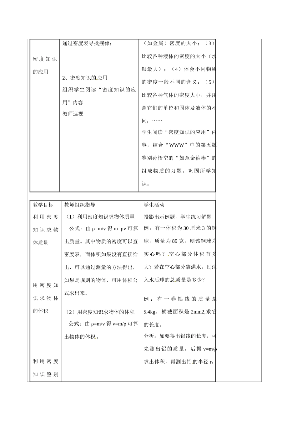 江苏省徐州市黄山外国语学校八年级物理下册《6.3 物质的密度（2）》教案 苏科版_第3页