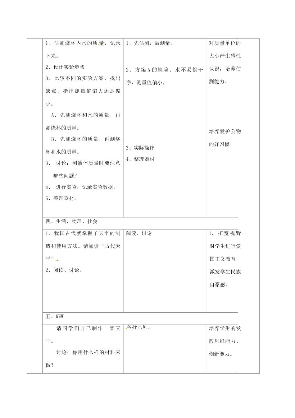 江苏省徐州市黄山外国语学校八年级物理下册《6.1 物体的质量（2）》教案 苏科版_第3页