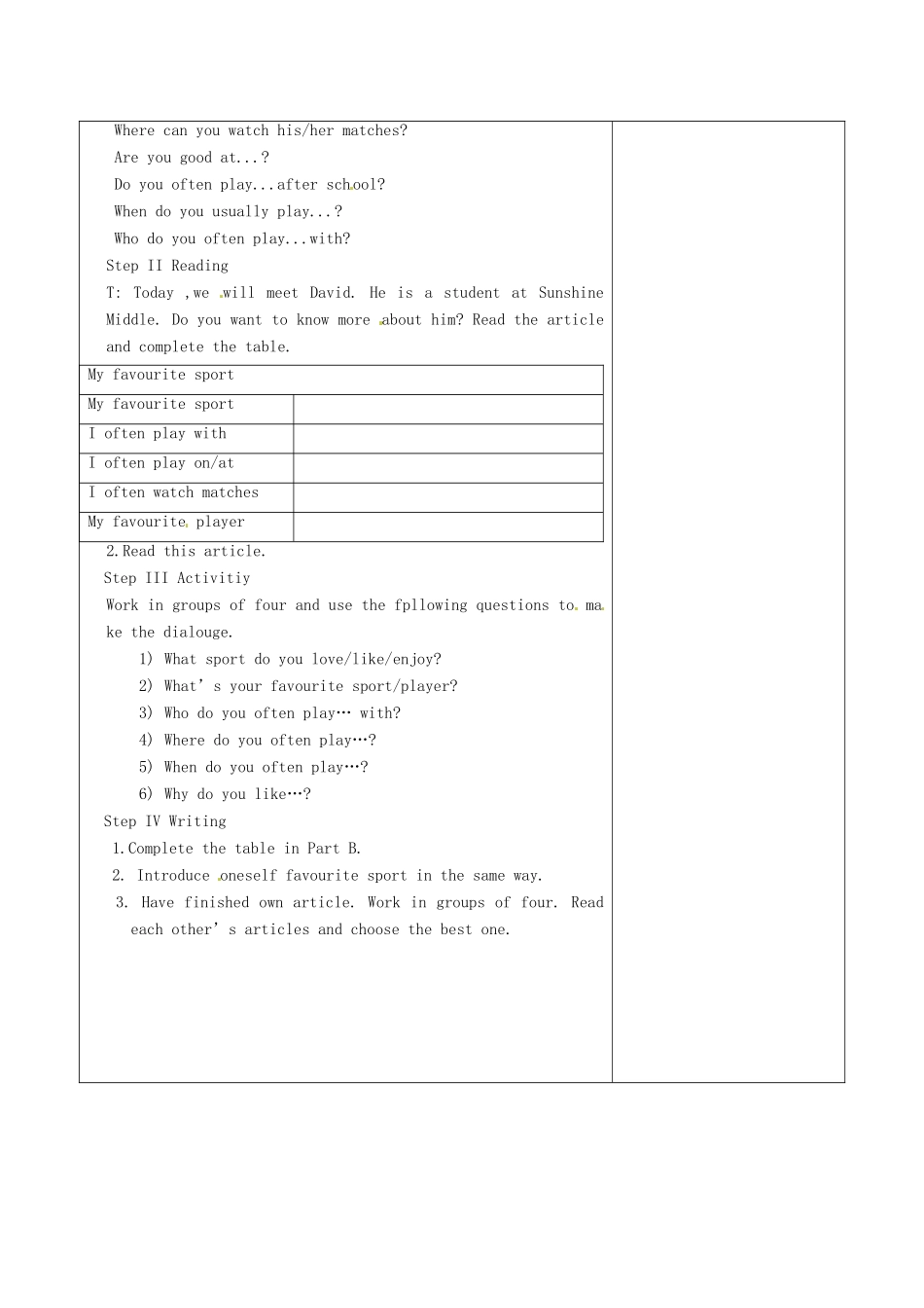 江苏省徐州市黄山外国语学校七年级英语上册《Unit 2 Let’s play sports Task》教学案（1） （新版）牛津版_第2页