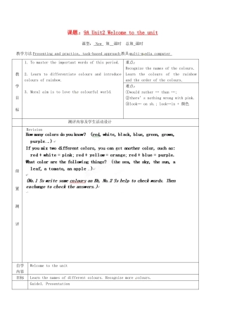 江苏省徐州市铜山区汉王镇九年级英语《9A Unit2 Welcome to the unit 》教案