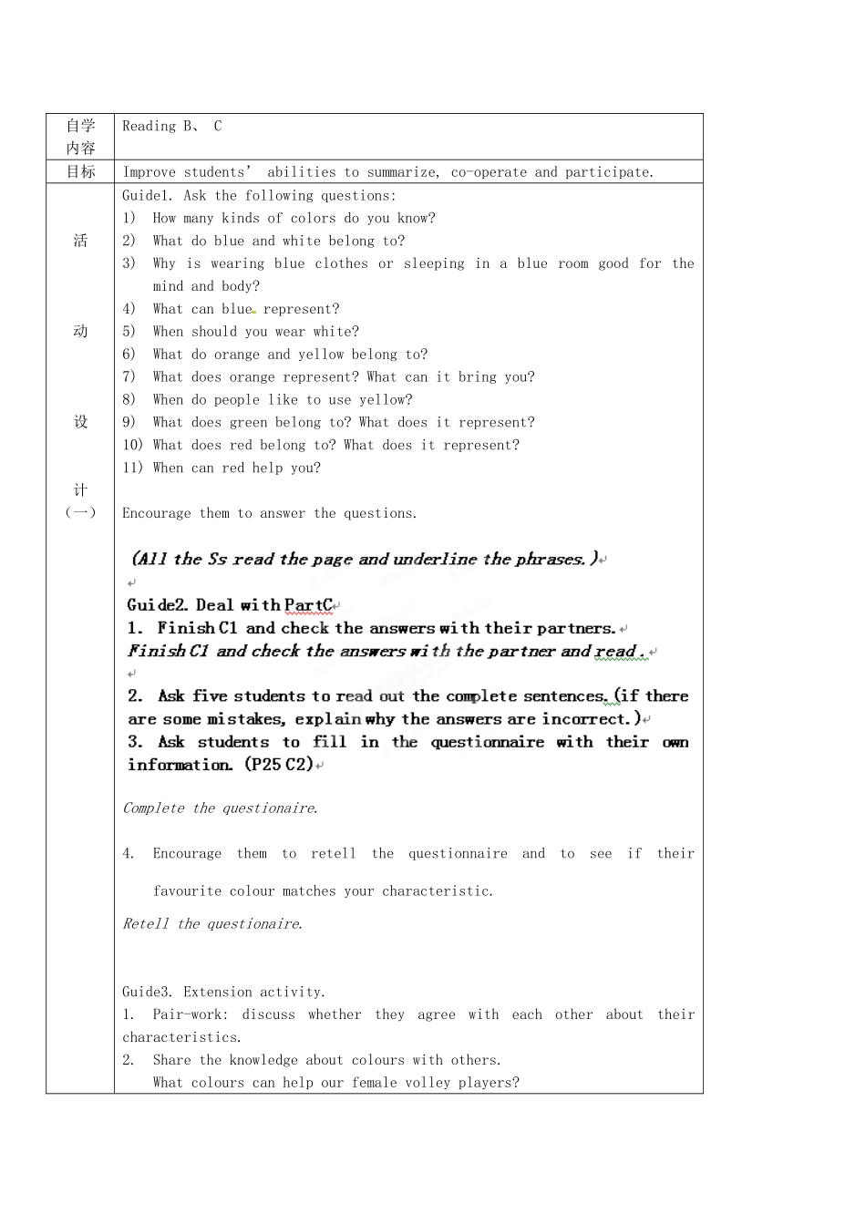 江苏省徐州市铜山区汉王镇九年级英语《9A Unit2 Colours  Reading》教案_第2页