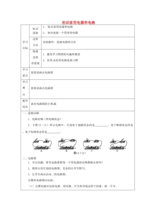 江苏省徐州市沛县杨屯中学九年级物理上册 13.1 初识家用电器和电路教案2（无答案） 苏科版
