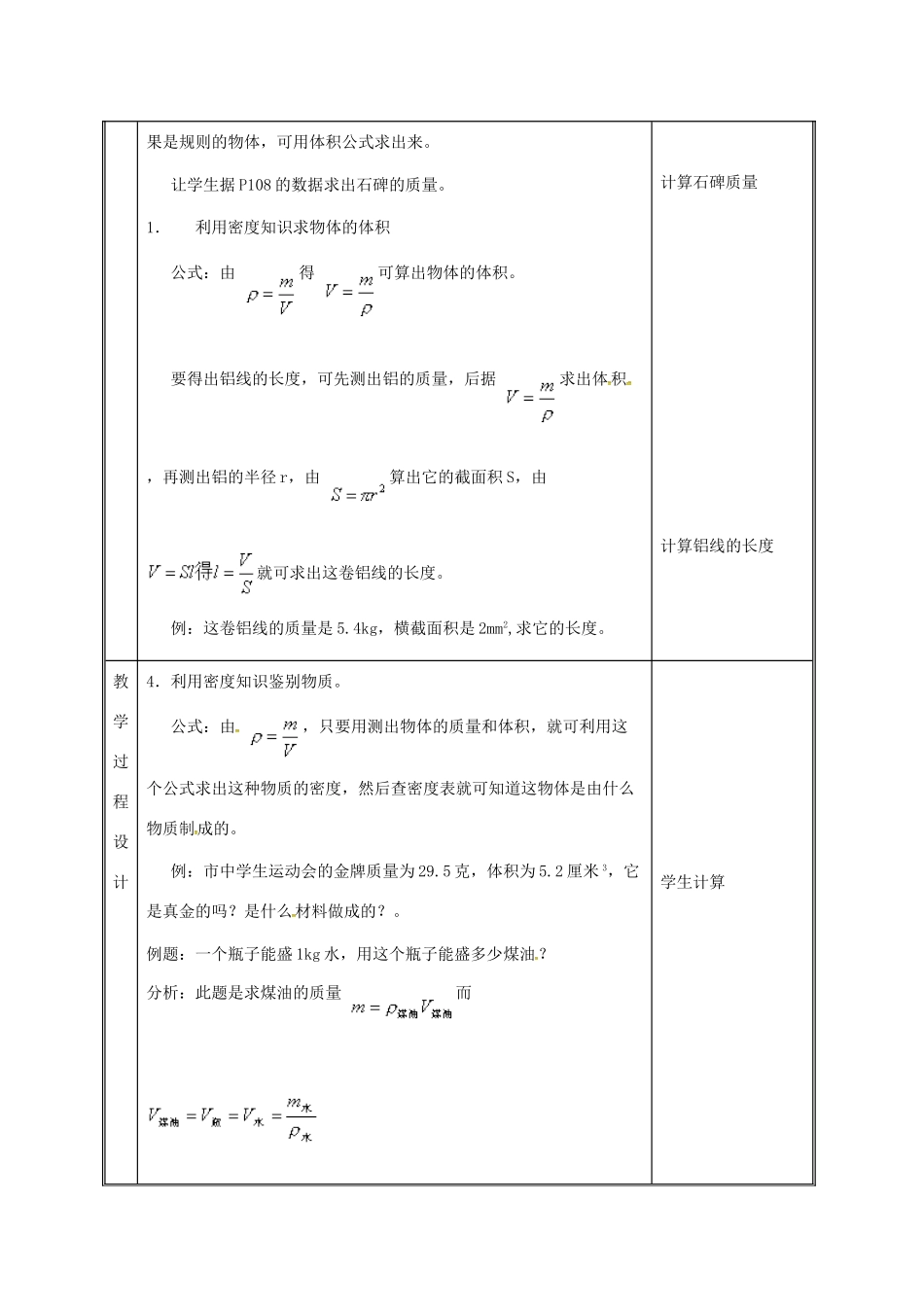 江苏省徐州市八年级物理下册 6.4密度知识的应用教案 （新版）苏科版-（新版）苏科版初中八年级下册物理教案_第2页