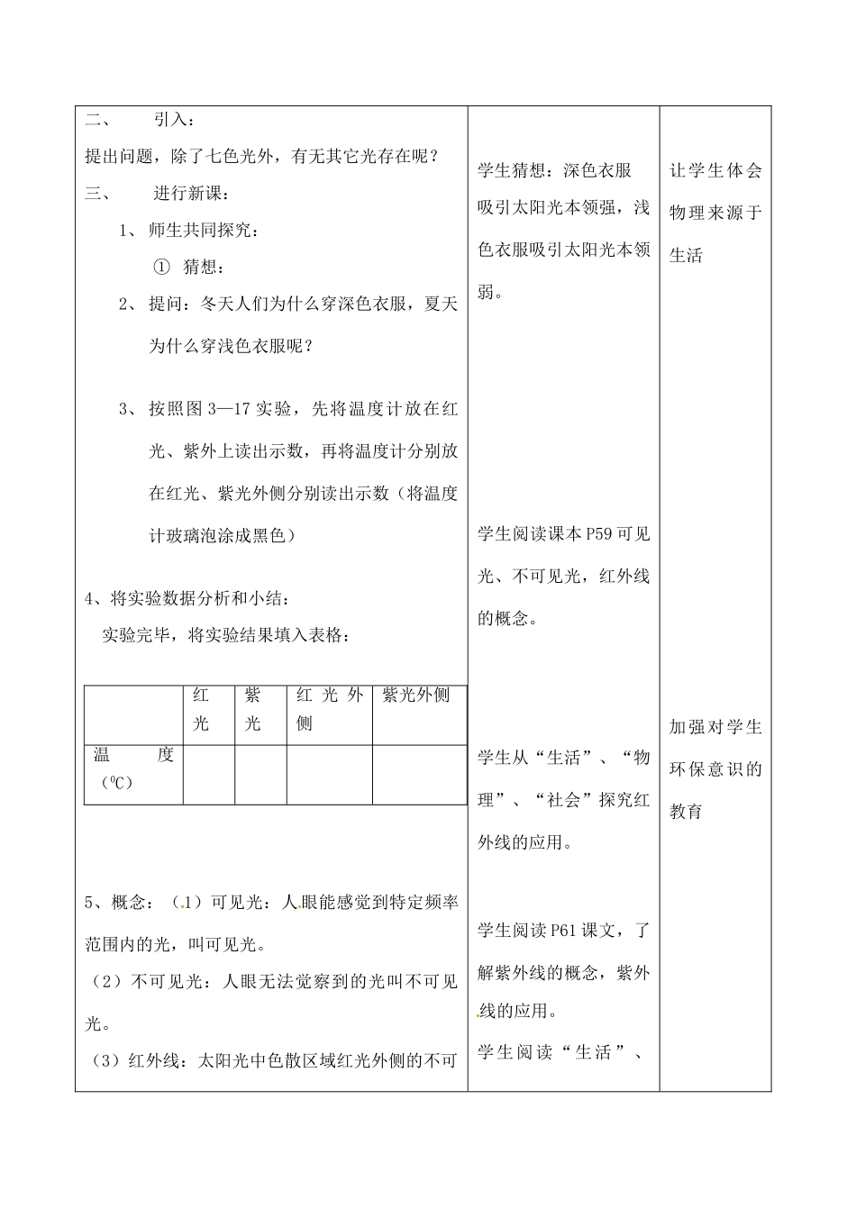 江苏省徐州市八年级物理《3.2 人眼看不见的光》教案_第2页