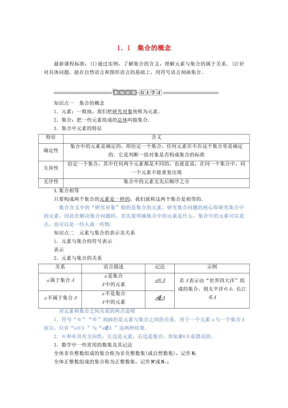 高中数学 第一章 集合与常用逻辑用语 1.1 集合的概念讲义 新人教A版必修第一册-新人教A版高一第一册数学教案_第1页