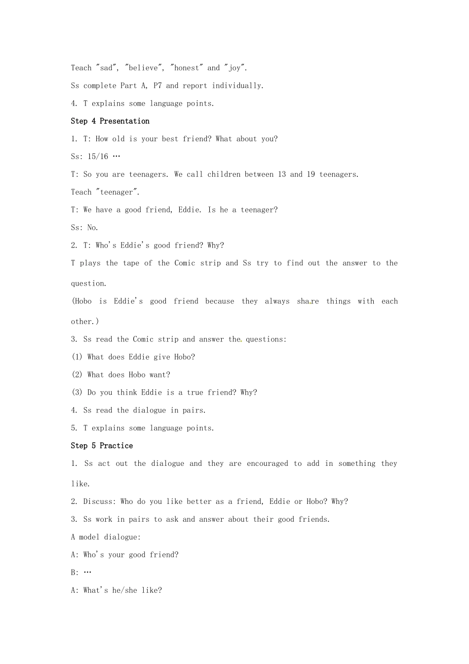 江苏省常州市溧阳市周城初级中学八年级英语上册 Unit 1 Friends教案 牛津版_第3页