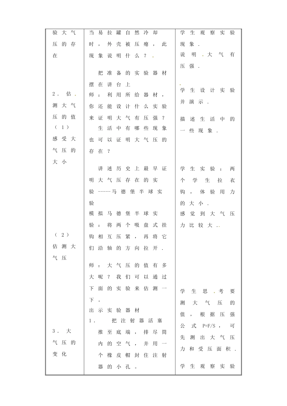江苏省常州市朝阳中学八年级物理《9.3气体压强》教案 苏科版_第2页