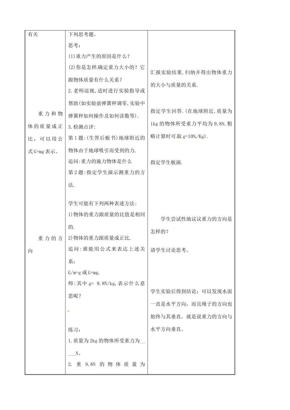 江苏省常州市朝阳中学八年级物理《8.2 重力》教案 苏科版_第2页