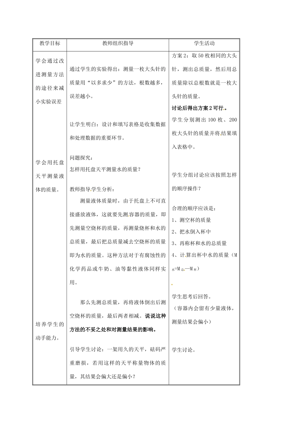 江苏省常州市朝阳中学八年级物理《6.2用天平测物体的质量》教案 苏科版_第3页