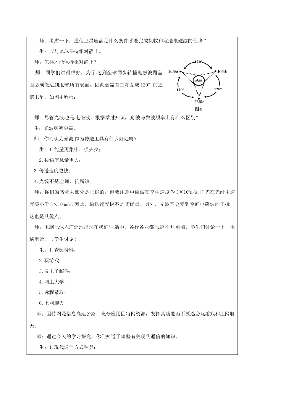 江苏省宿迁市泗洪县九年级物理下册 17.3 现代通信—走进信息时代教案 （新版）苏科版-（新版）苏科版初中九年级下册物理教案_第3页