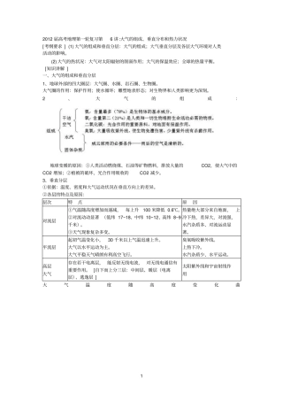 2012届高考地理第一轮复习第6讲大气的组成、垂直分布和热力状况