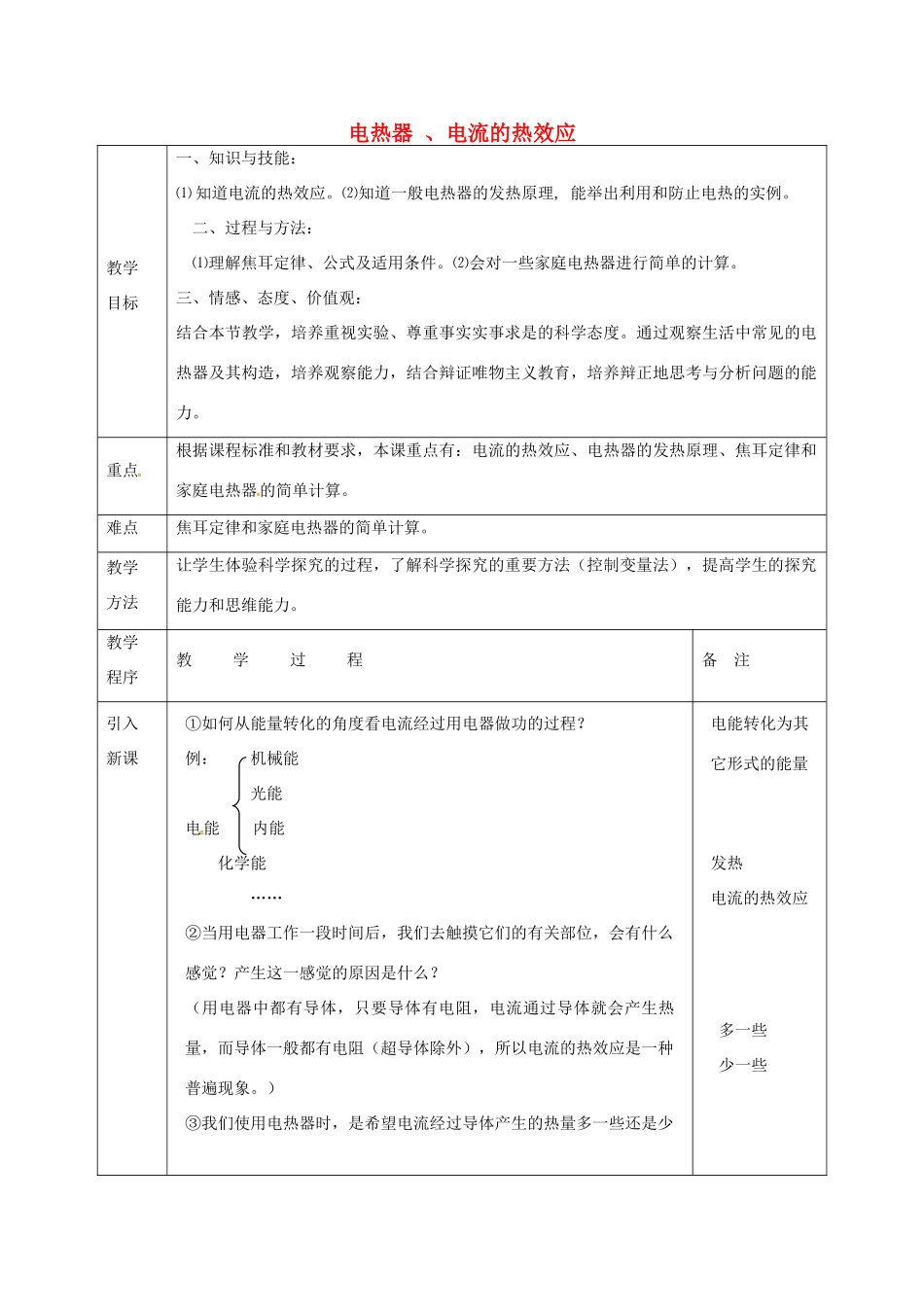 江苏省宿迁市泗洪县九年级物理下册 15.3 电热器 电流的热效应教案 （新版）苏科版-（新版）苏科版初中九年级下册物理教案_第1页