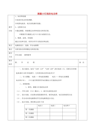 江苏省宿迁市泗洪县九年级物理下册 15.2.2 测量小灯泡的电功率教案 （新版）苏科版-（新版）苏科版初中九年级下册物理教案