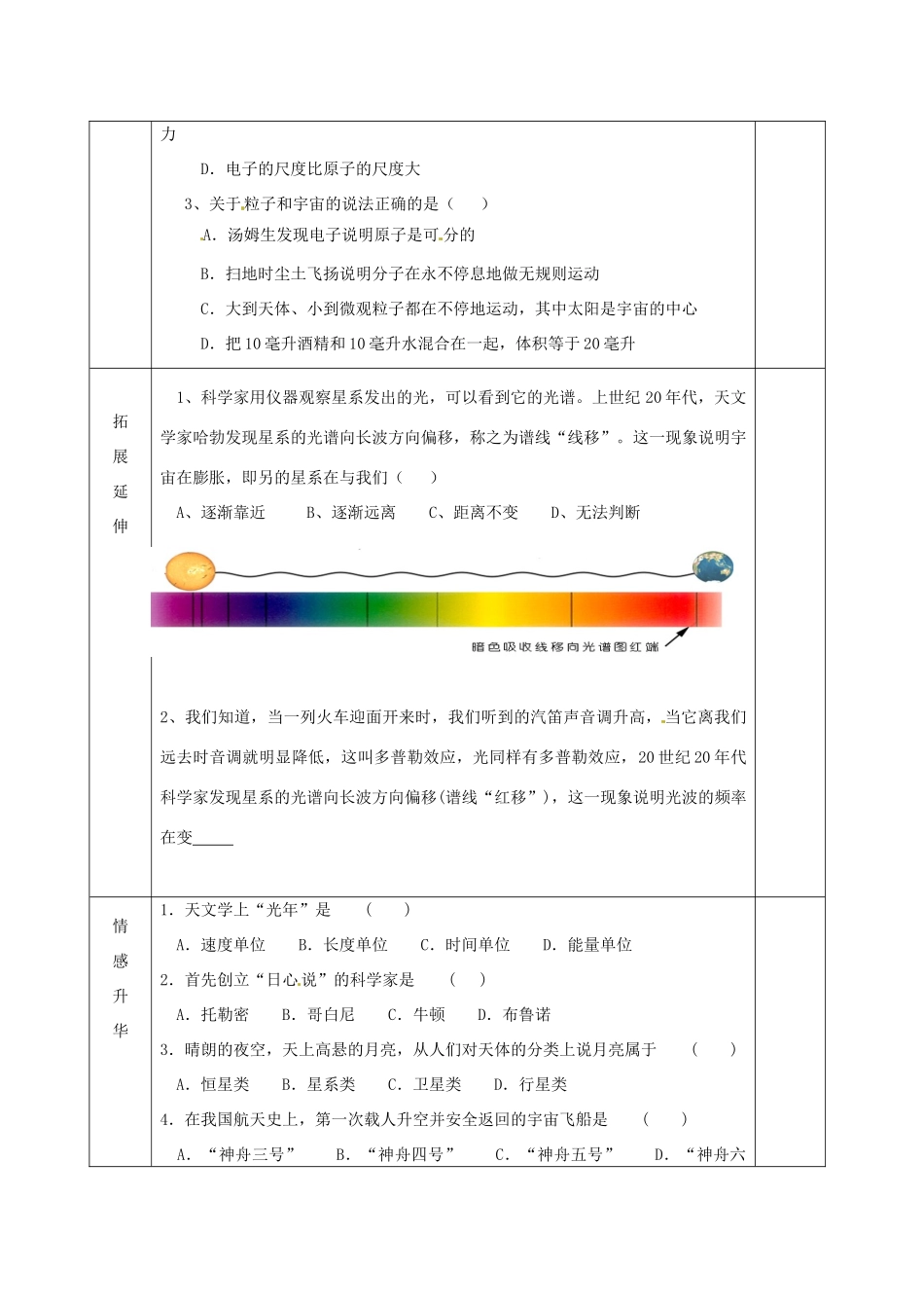 江苏省宿迁市沭阳县官墩初级中学八年级物理下册 7.4 宇宙探秘教案 苏科版_第2页
