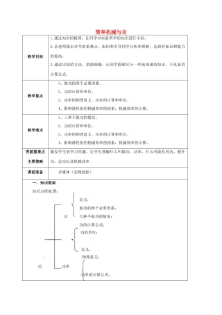 江苏省宿迁市泗洪县九年级物理上册 11 简单机械和功教案 （新版）苏科版-（新版）苏科版初中九年级上册物理教案