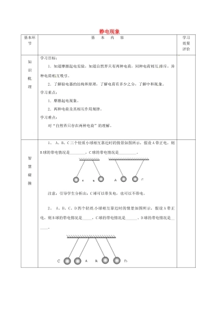 江苏省宿迁市沭阳县官墩初级中学八年级物理下册 7.2 静电现象导学案1（无答案） 苏科版