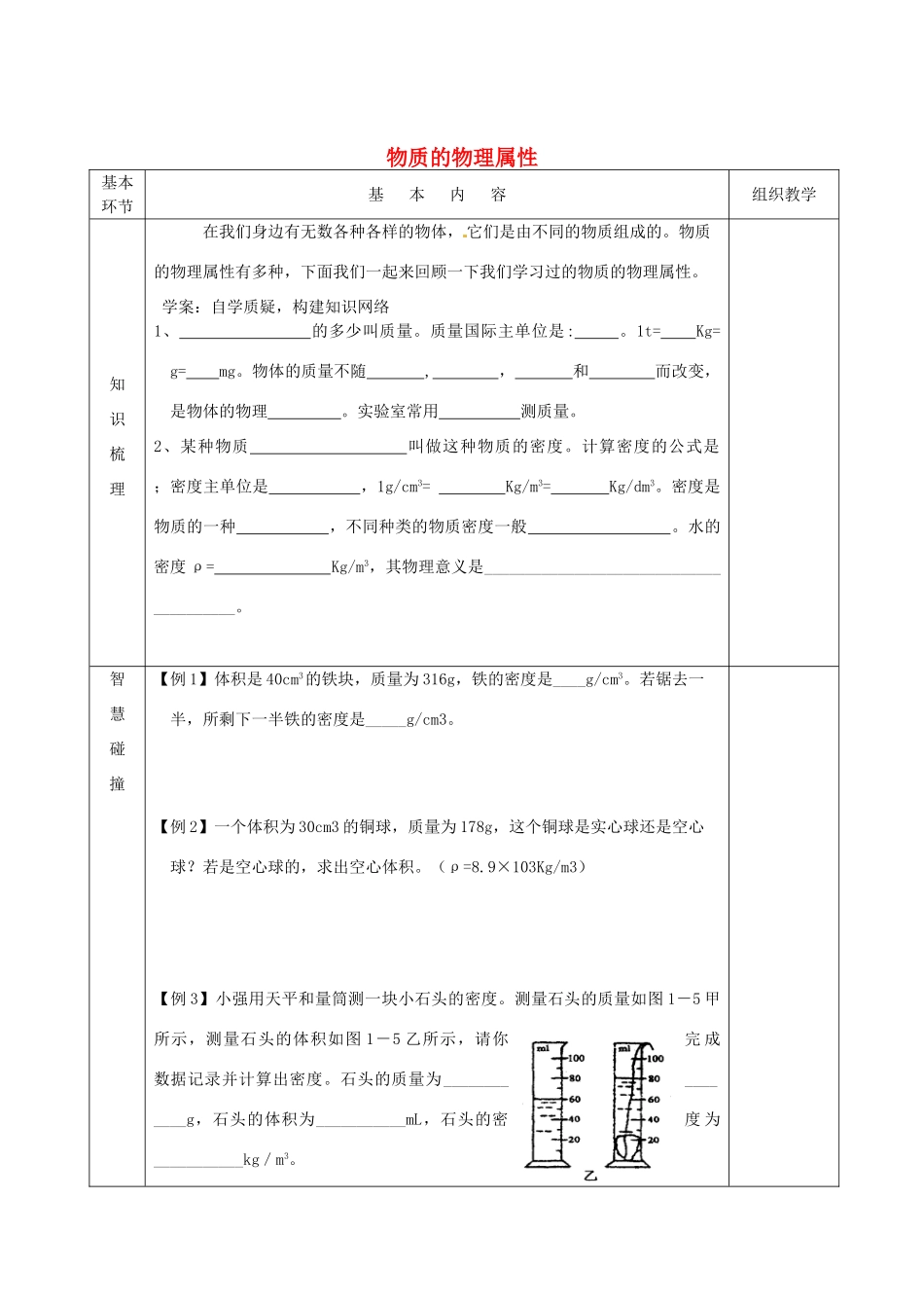 江苏省宿迁市沭阳县官墩初级中学八年级物理下册 6.5 物质的物理属性复习导学案（无答案） 苏科版_第1页