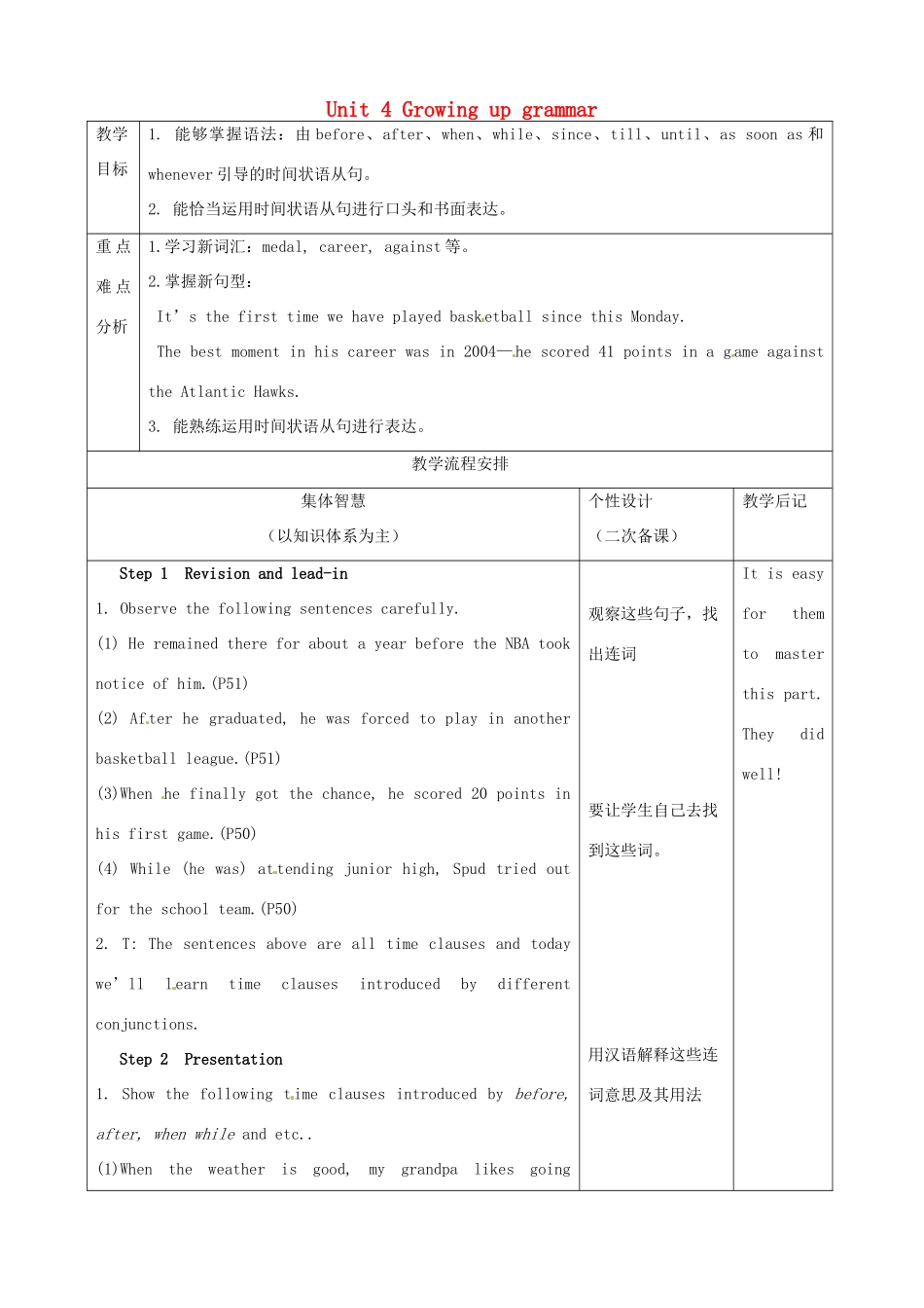 江苏省宿迁市宿豫县关庙镇中心学校九年级英语上册 Unit 4 Growing up grammar教案 牛津版_第1页